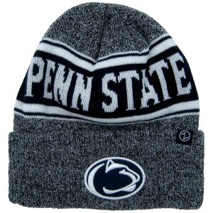 navy heather knit hat with stitched Penn State and embroidered Athletic Logo